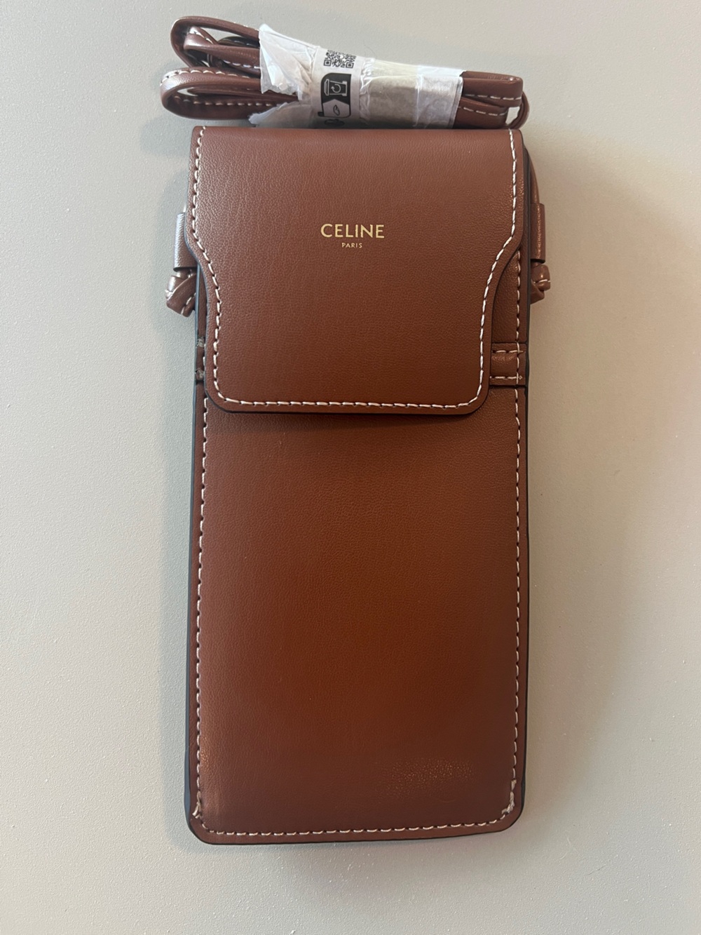 Celine Brown Leather Sunglasses/Accessory Pouch with Contrast Stitching